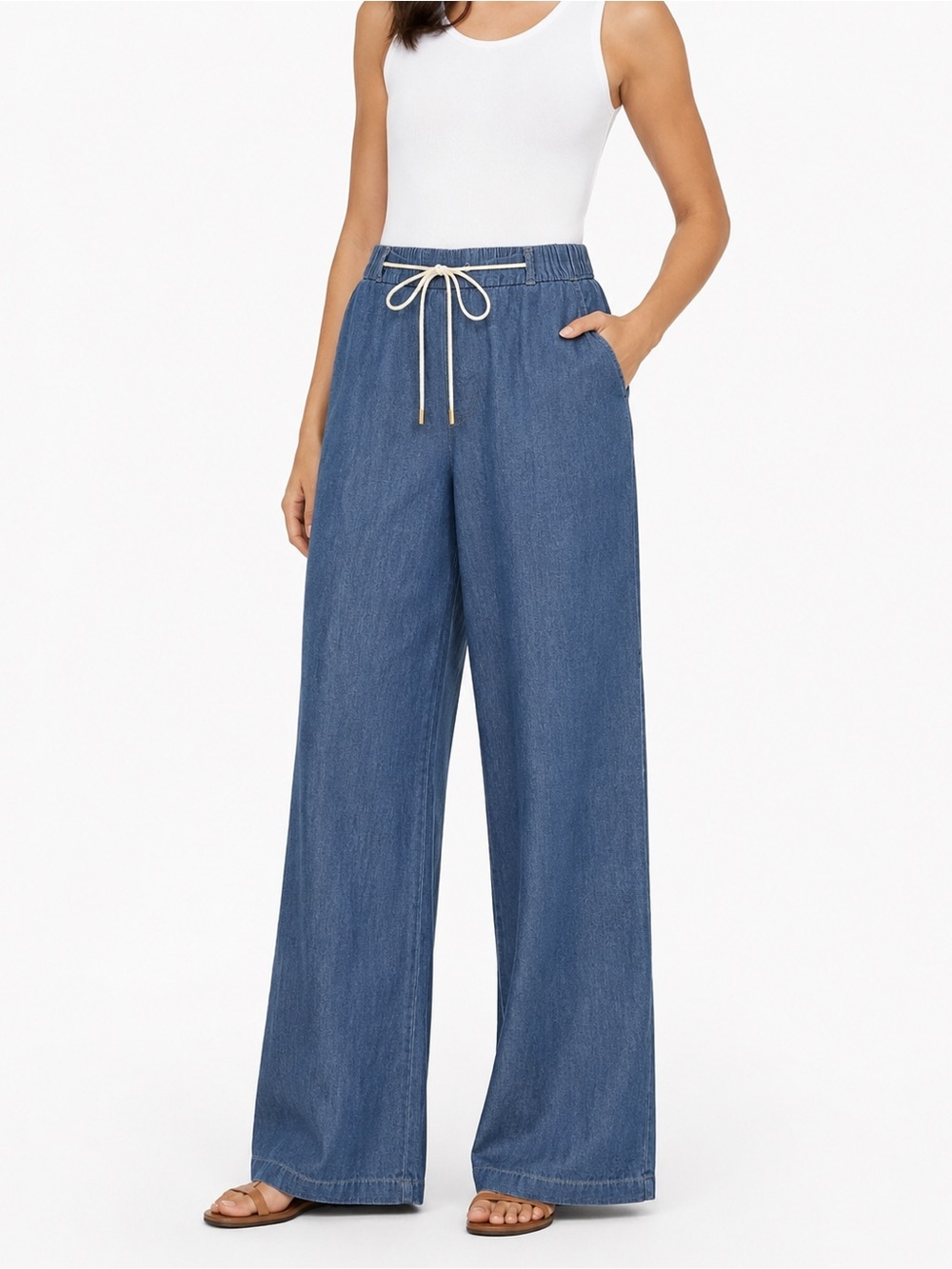 NWT Michael Kors Wide Leg Chambray Drawstring Pants XL